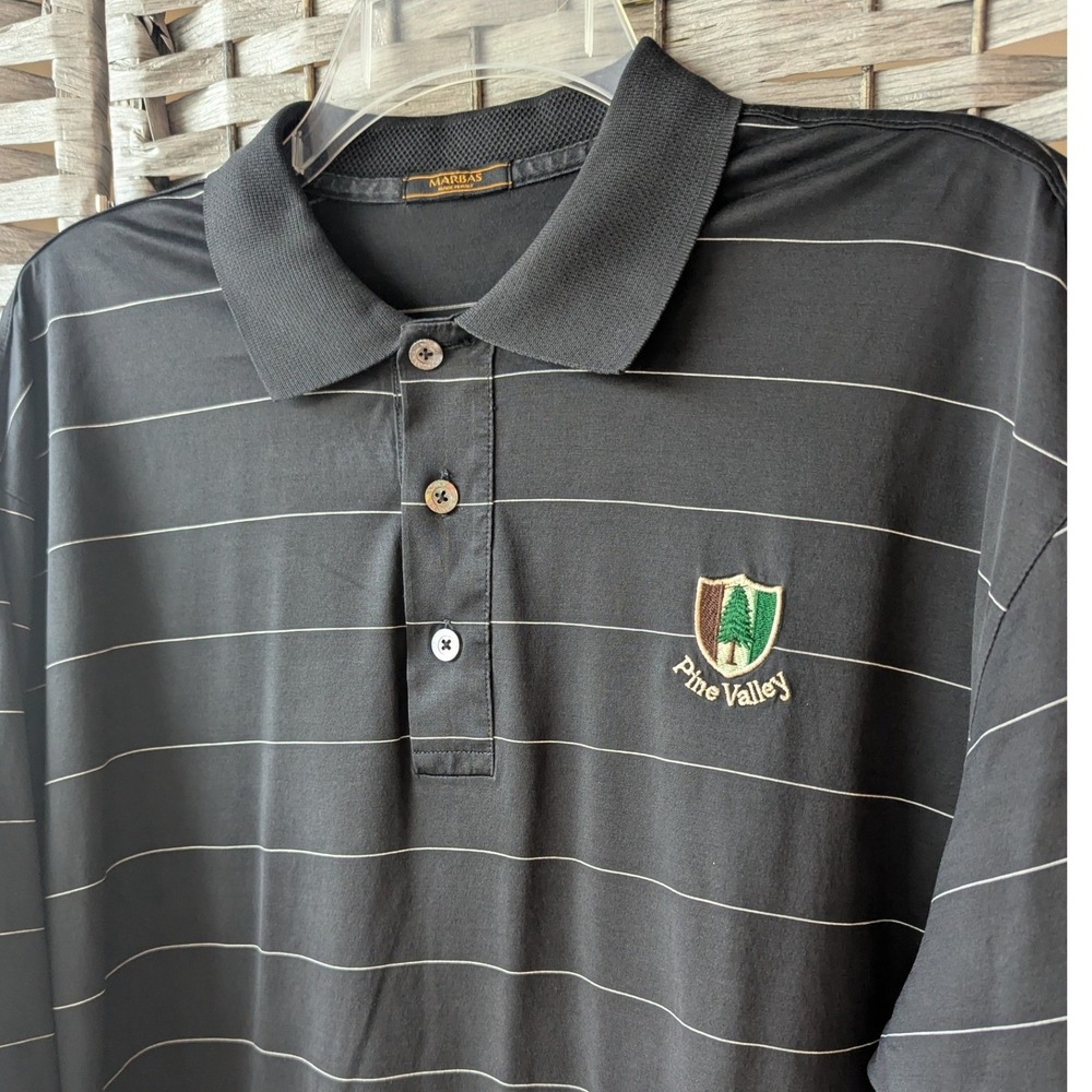 Marbas Polo Shirt Black Striped Pine Valley Golf Cotton Made in Italy Mens XL‎